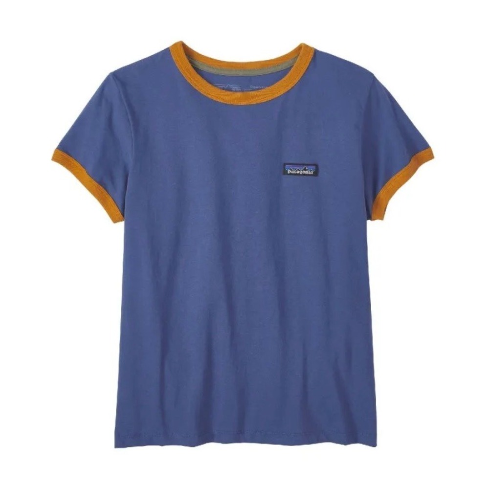 Patagonia Women's P-6 Organic Ringer Tee, Current Blue Sz S